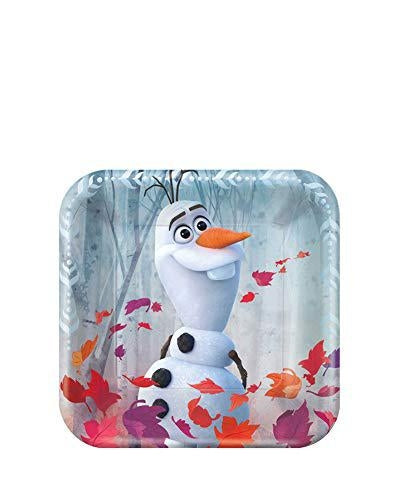 amscan Frozen 2 Birthday, Metallic Square Olaf Paper Plates, 7"