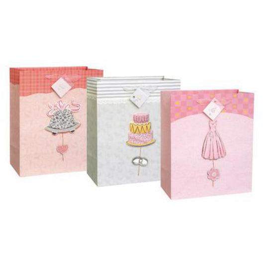 Fancy Wedding 2 Gift Bags Pack Jumbo 13 x 18 Pink and Gray Popout